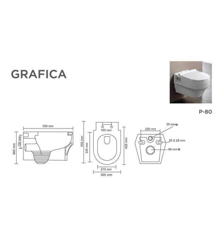 GRAFICA V-9014 Wall Hung | Wall Mounted Water Closet