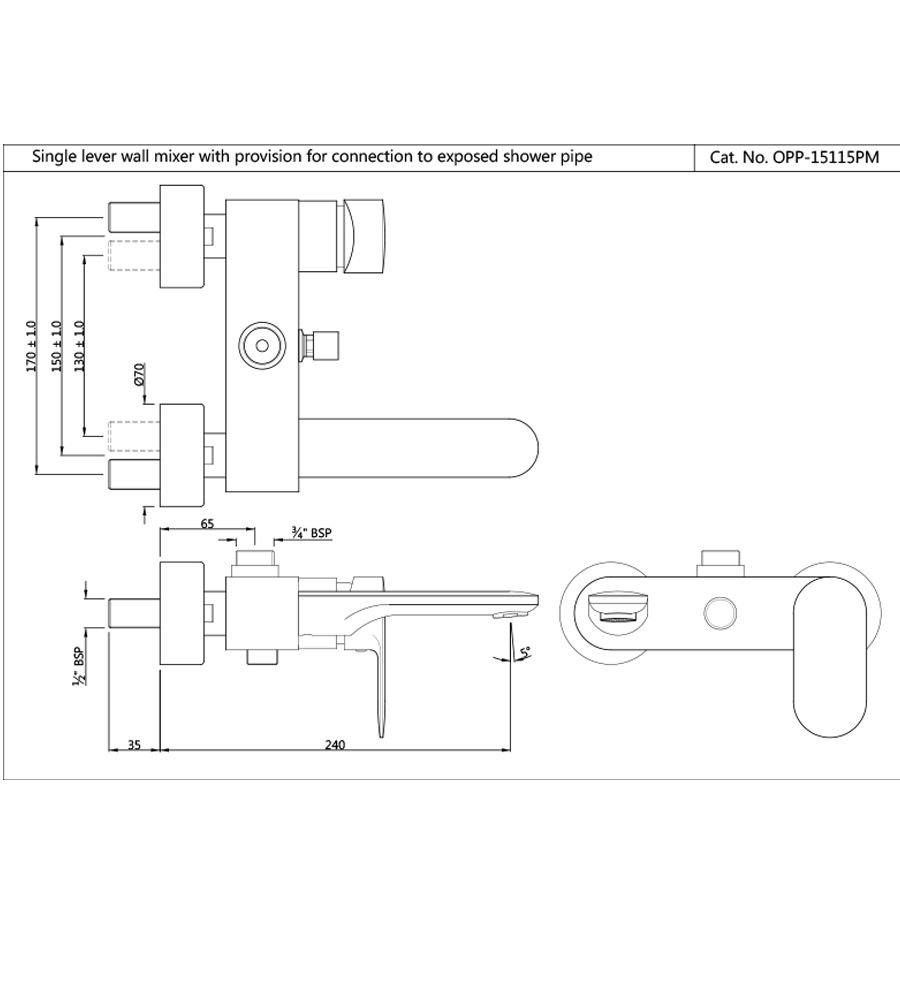 Wall Mixer | OPP-15115PM|Single Lever Bath & Shower Mixer - Chrome |