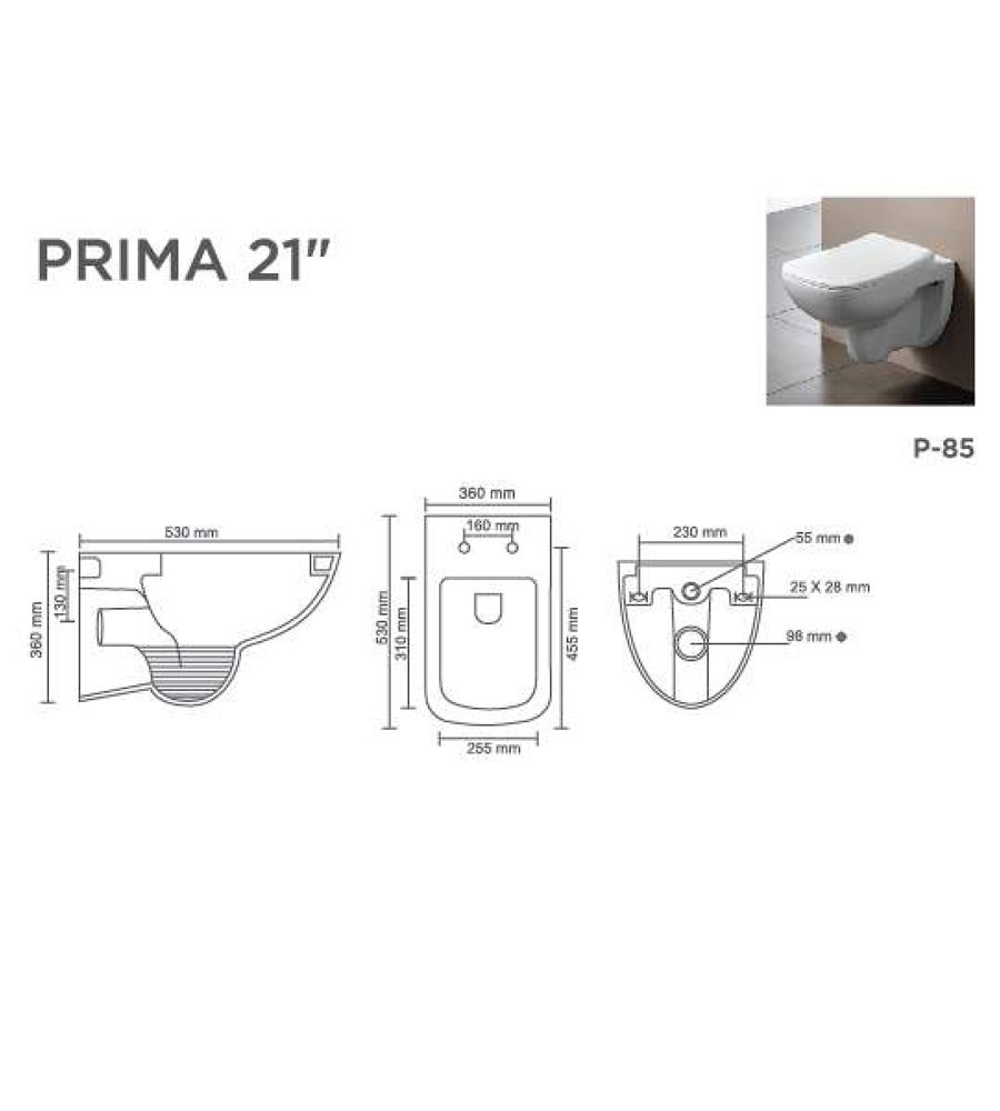 PRIMA  V-9001| Wall Hung | 21" | Wall Mounted