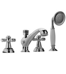 Wall MixerQQT-7277 4-Hole Bath Tub Mixer consisting of 2 No. Control Cocks, 1 Spout,1 Telephone Shower