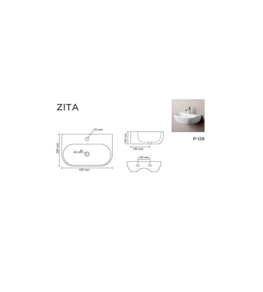 ZITA V-3002 | WALL HUNG BASIN | GLOSS | WALL MOUNTED
